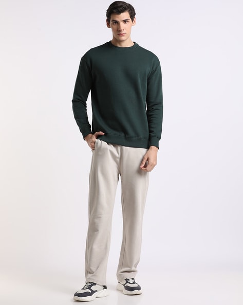 Sweatshirt with Ribbed Crew-Neck