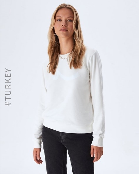 Buy Off White Sweatshirt Hoodies for Women by LTB Online Ajio