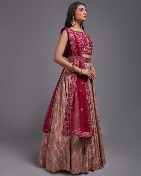 Buy Pink To Wine Oneshoulder Top With Lehenga And Matching Belt Online for  Women by MEGHNA SHAH - 4057054