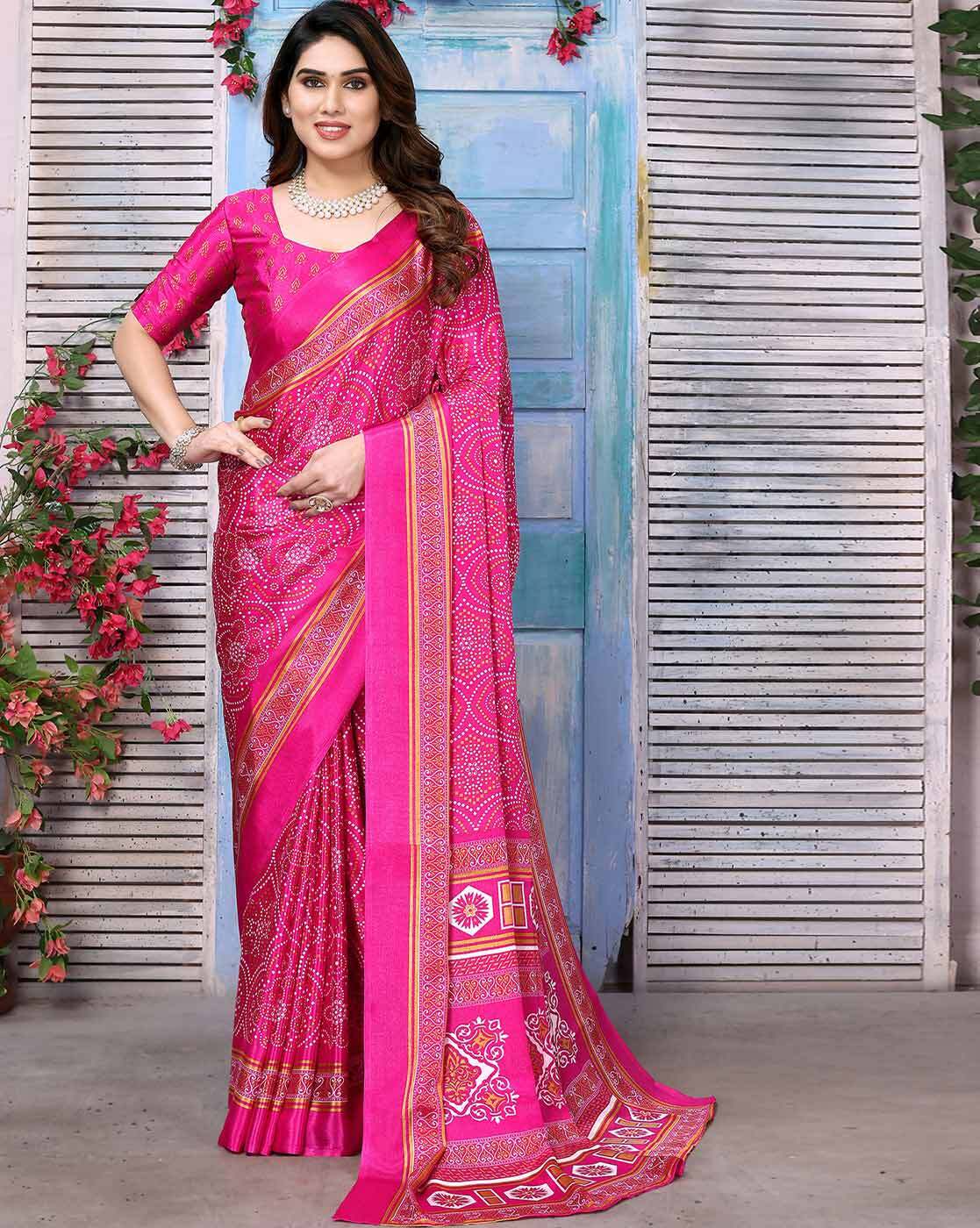 Linen Women's Silk Digital Printed Light Pink Saree With Blouse Piece