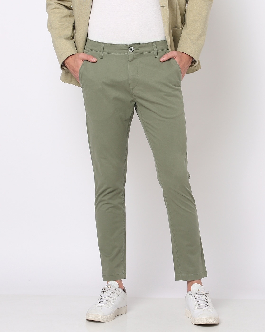 Buy John Players Men Olive Green Slim Fit Solid Casual Trousers on Myntra |  PaisaWapas.com