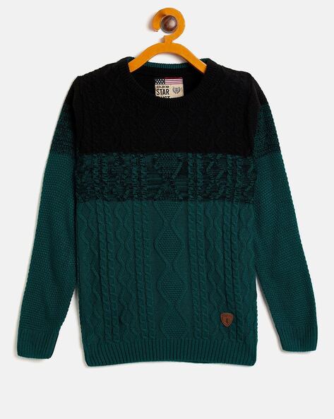 Striped wool intarsia sweater with outlet appliqués