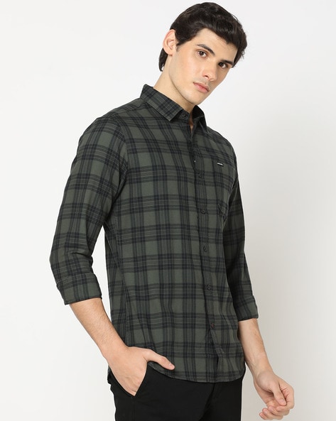 Checked Slim Fit Shirt with Patch Pocket