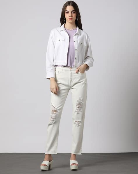 Women Mid-Distressed Mom Fit Jeans