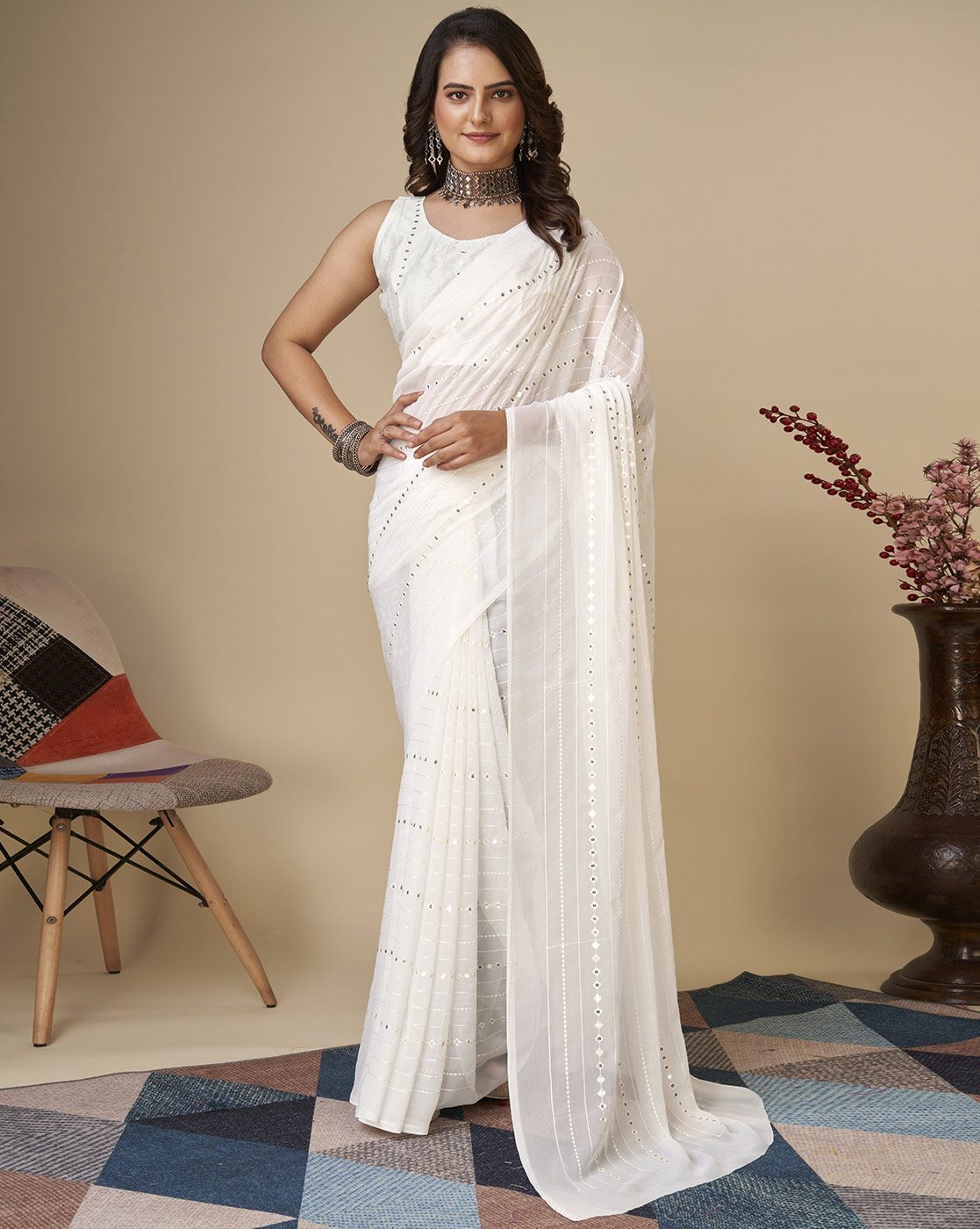 Arranged Marriage✓ | Saree look, White saree, Simple sarees