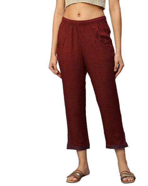 solid Regular Fit Womens Cotton Blend Maroon Trousers By Art Of India,  Waist Size: 26-38 s-3xl at Rs 249/piece in Jaipur