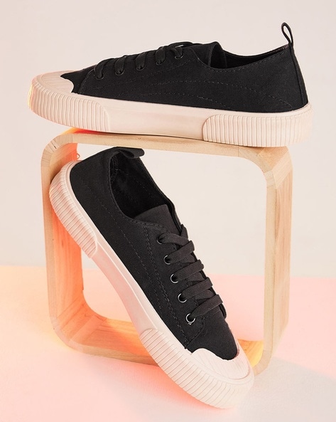 Buy Classic Black Canvas Sneakers with Timeless White Accents | Fashion |  DressFair.com