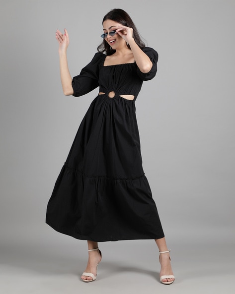 Black Square-Neck Long-Sleeve Bodycon Mini Dress | Street Style Store | SSS