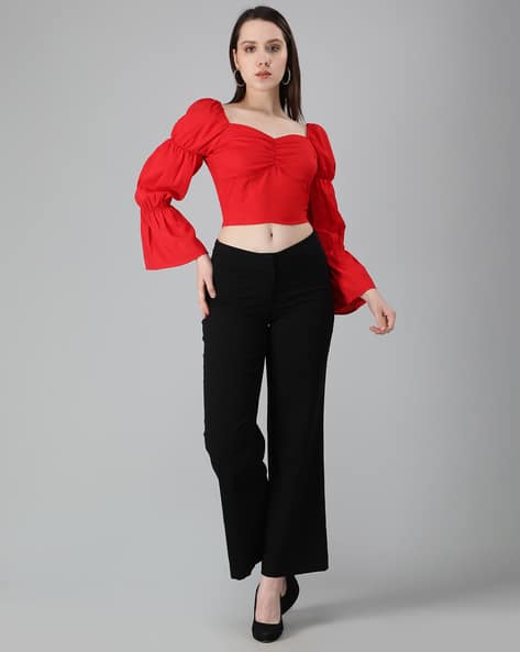 トップス SQUARE NECK LADY LIKE PLEATS TOP Buy ORCHID BLUES Square-Neck Top with Zip Closure Online | Ajio.com