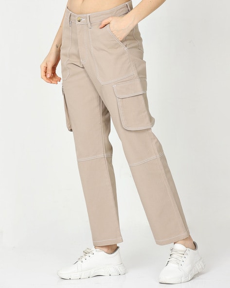 Women's Pants Solid High Waist Cargo Pants Khaki XS - Walmart.com