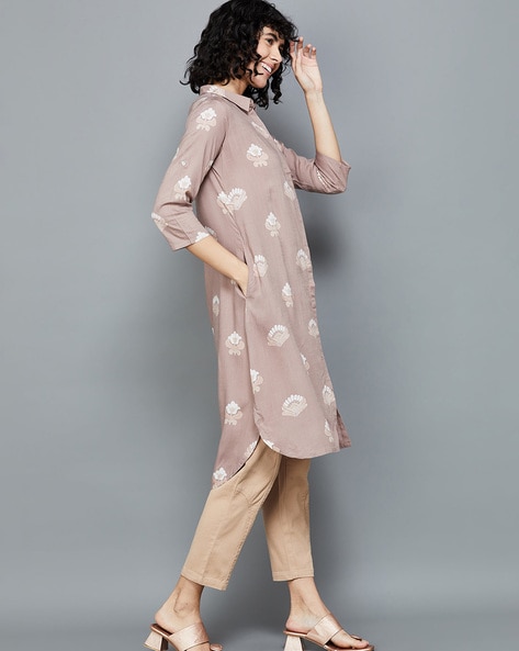 Buy Dishani Cotton Kurtis for Women with Pocket, 3/4th Sleevs Knee Length,  Fine Prints Pure Cotton | Stylish Trendy Straight Kurtis -(Cream,  DFI_TL_629_P) Online In India At Discounted Prices