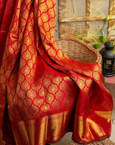 Bridal red and gold georgette silk banarasi saree – Sarees By Muhurat