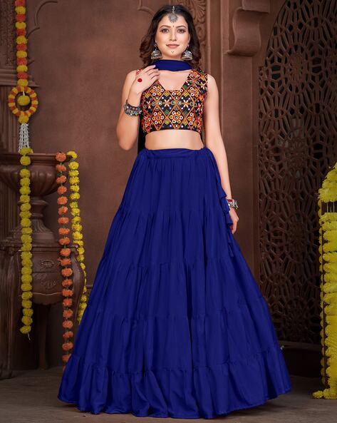 Buy Green Printed Silk Crop Top Lehenga Online At Ethnic Plus