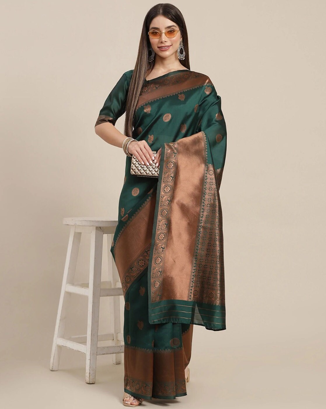 Buy Teal Sarees for Women by Indie Picks Online