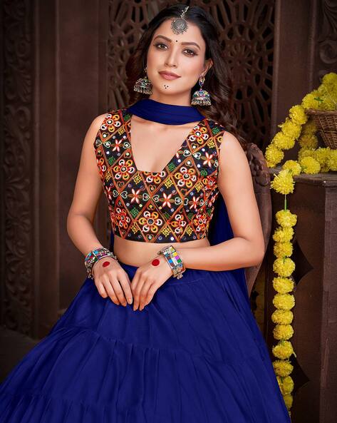 Pure Satin Resham Work Lehenga Choli In Sky Blue Colour - LD4900110