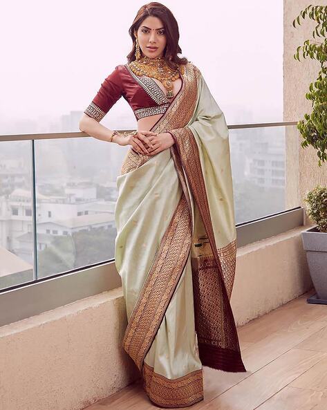 Beige Chiffon Plain Saree | Leemboodi