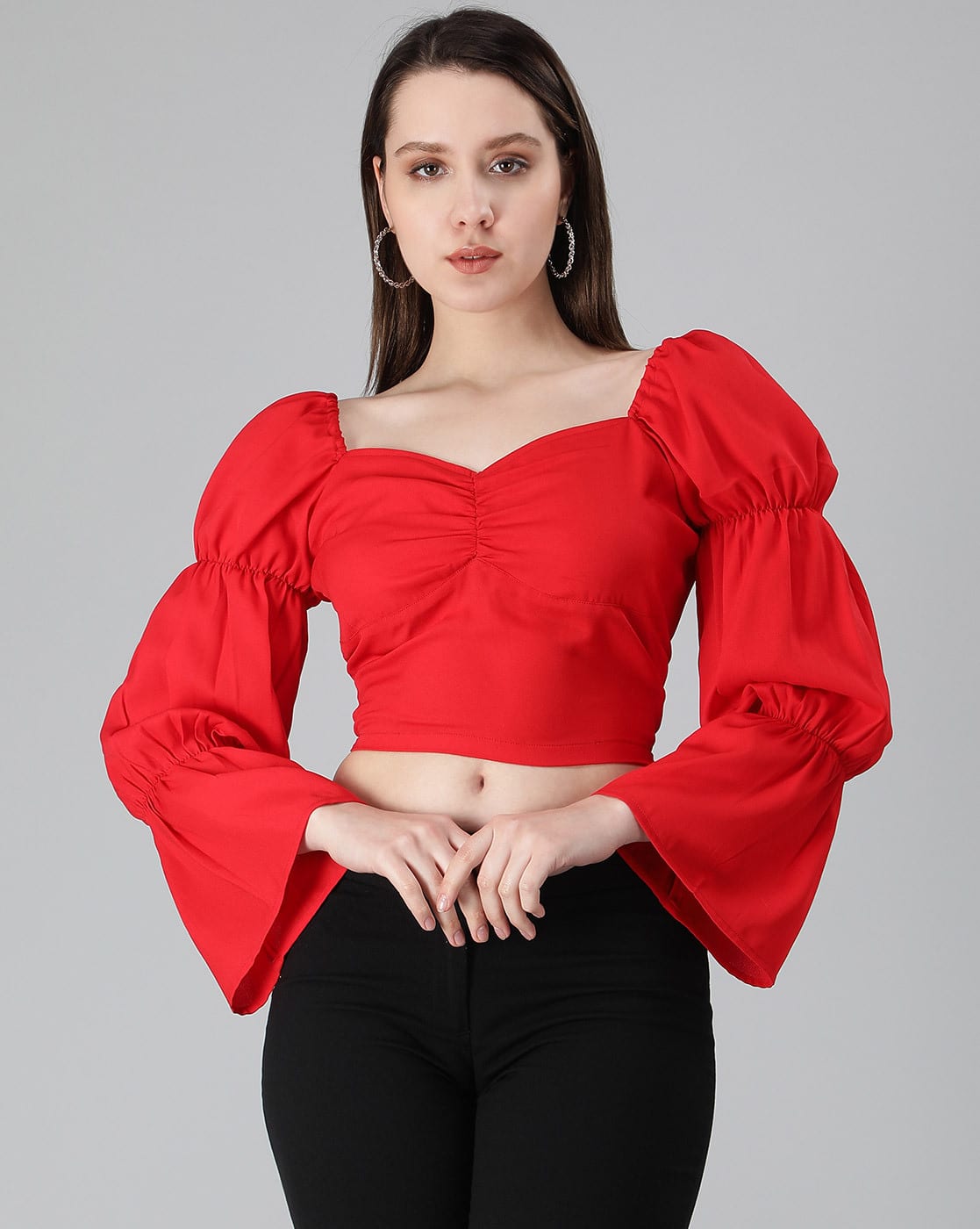 トップス SQUARE NECK LADY LIKE PLEATS TOP -1117Wx1400H-466581811-red-