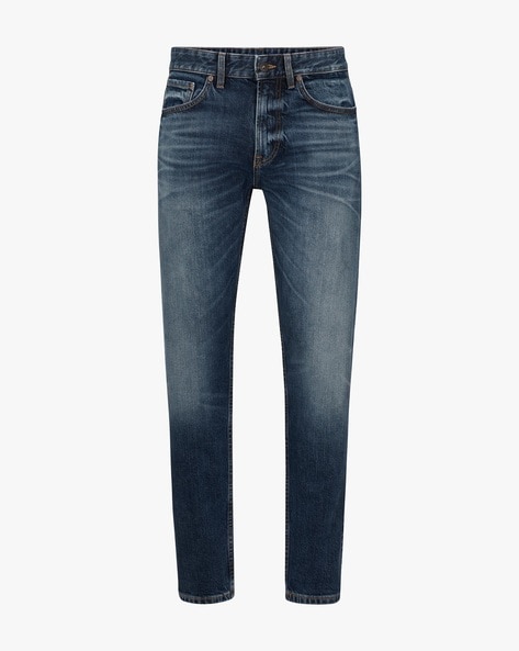 BOSS - Slim-fit jeans in black Italian selvedge denim