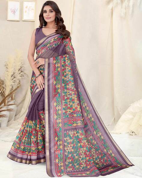 Buy MIRCHI FASHION Women's Kota Doria Cotton Blend Floral Printed Saree  with Blouse Piece (38565-Grey, Crimson) at Amazon.in