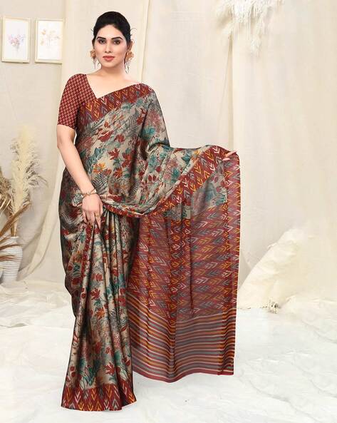 Irresistible Maroon Cotton Blend Woven Design Chanderi Saree– Inddus.in