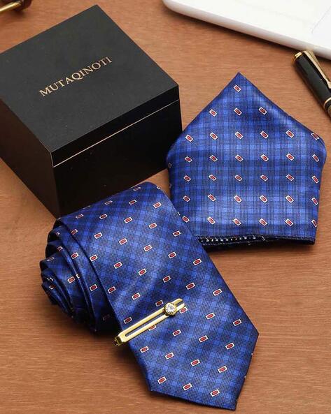 Men's Ties, Navy with Light Blue Box Print