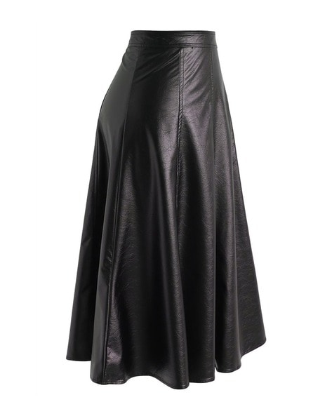 Black leather flare clearance skirt