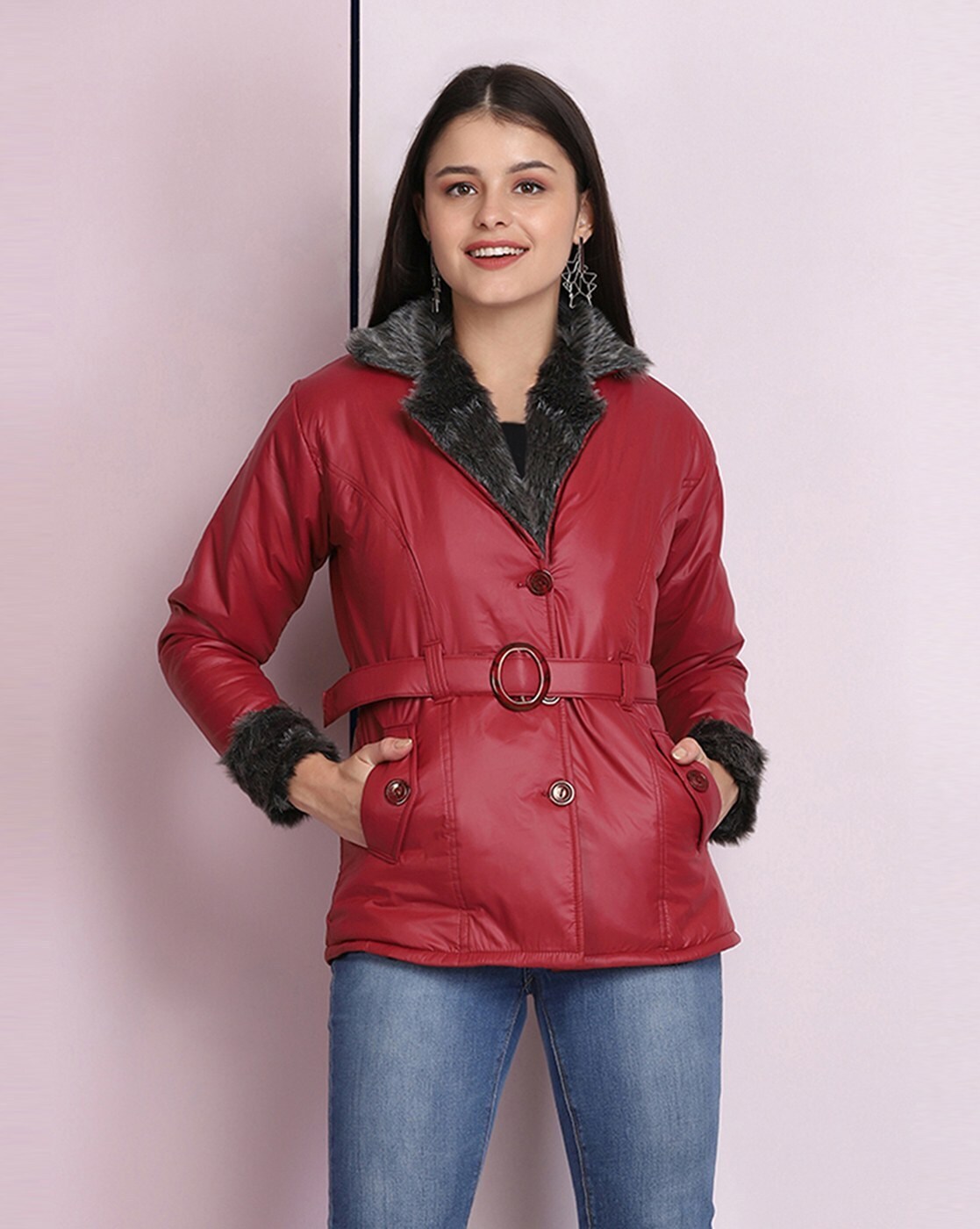 Buy Burgundy Jackets & Coats for Women by VOXATI Online | Ajio.com