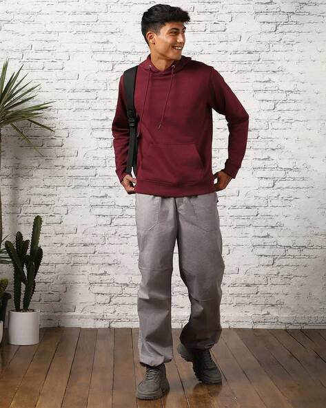 Maroon hoodie outfit clearance men