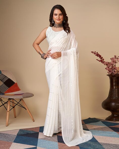 Parchayee Off White Embellished Saree 2590610.htm - Buy Parchayee Off White  Embellished Saree 2590610.htm online in India