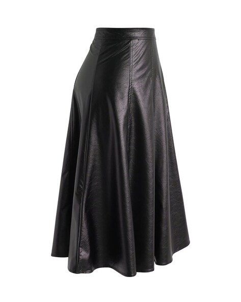 Leather Skater Skirt In Black | 7 For All Mankind