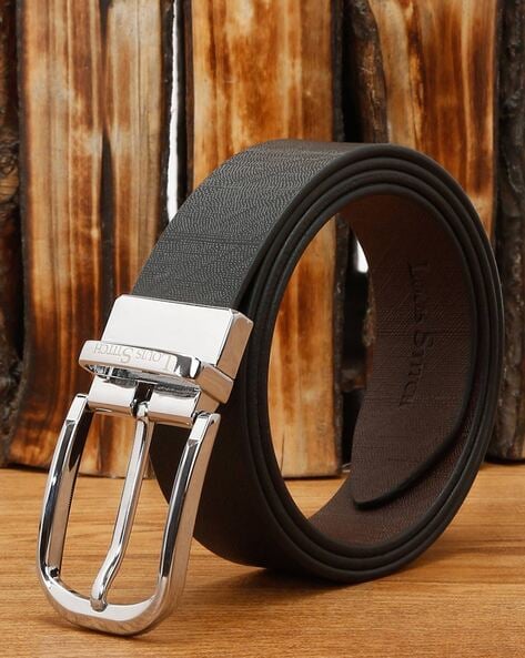 LOUIS STITCH Reversible Belt with Embossed Logo For Men (Charcoal, 36)