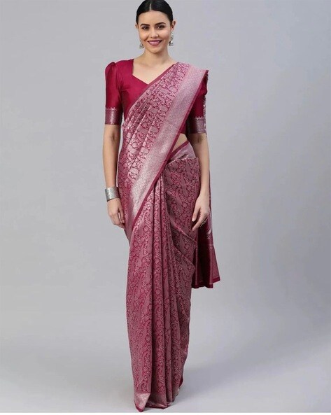 Buy Magenta Sarees for Women by Indie Picks Online