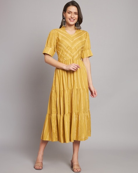 Striped mustard outlet dress