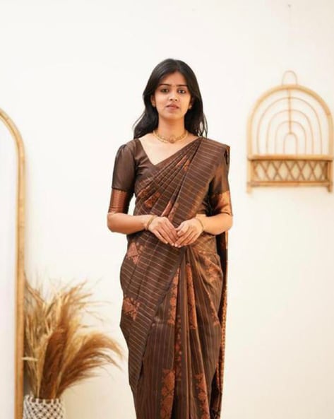 Buy Prajval Women Brown Woven Jacquard and Pure Silk Kanjivaram Saree  Online at Best Prices in India - JioMart.