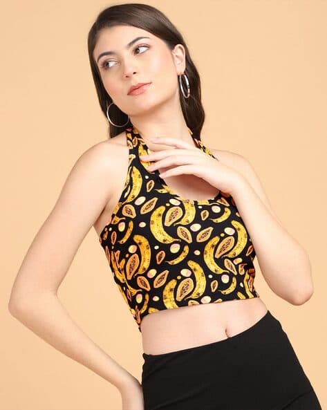 POPWINGS Banana Print Scoop-Neck Top