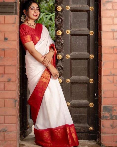 Breathtaking White Chanderi colours border Printed Linen Saree