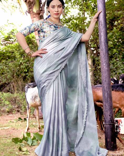 Draped in hues of the cosmos, this #Purple #Galaxy Metallic Chiffon #Saree  is a stellar statement piece! * The intricate #lacework adds a… | Instagram