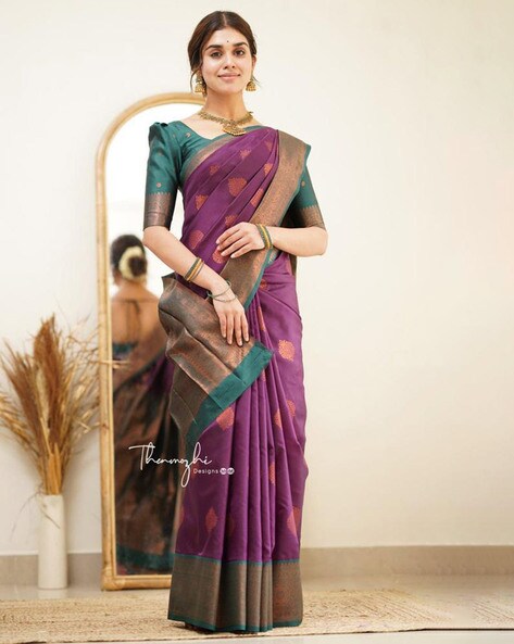 Stylish Wine Soft Silk Saree With Energetic Blouse Piece - C