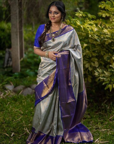 Grey silk saree with blouse 1507