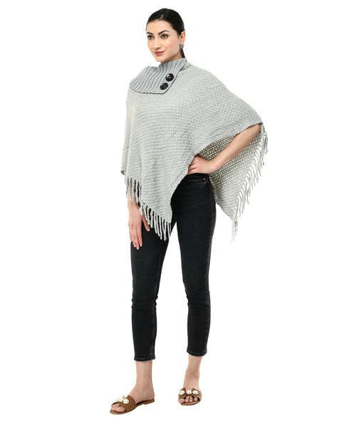 Ribbed Poncho with Fringed Detail Price in India