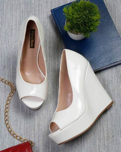 WHITE wedge heel sandals for women