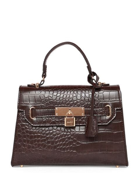 Buy Brown Croc Embossed Leather Bag by TROV Online at Aza Fashions.