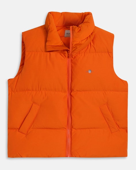 Orange sleeveless cheap puffer jacket