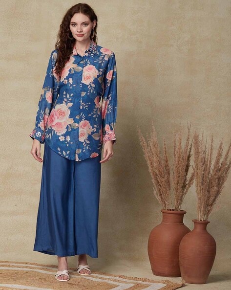 Plain shirt hotsell with printed palazzo