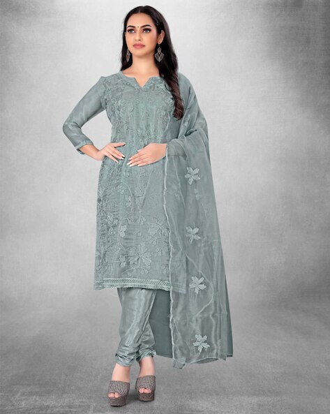 Women retailer Grey & Silver Embroidered Unstitched Kurta Set Material