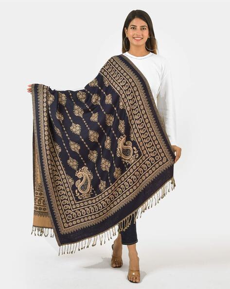 Women Floral Print Shawl with Tassels Price in India