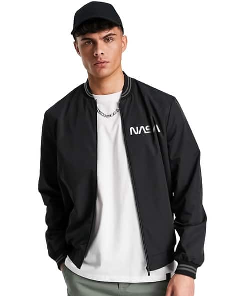 Slim Fit Bomber Jacket with Typographic Print