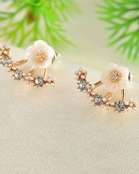 Natural Cultured Freshwater Pearl White Flower Earrings, Long Bridal J –  TheMillenniumBride