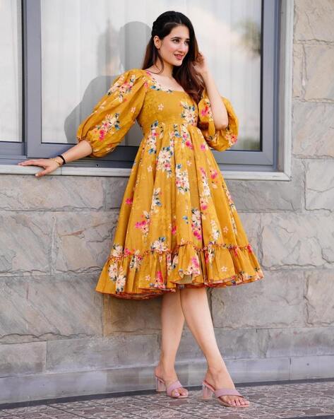 Mustard floral clearance dress