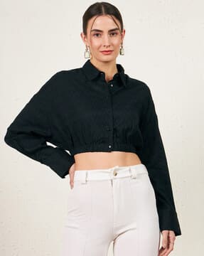 Buy MARIE CLAIRE Woven Slim Fit Crop Top Online | Ajio.com